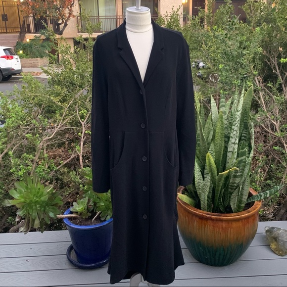 LILTH Maxi Length Overcoat Notch Collar Lapel Awesome Back Detail Size Small